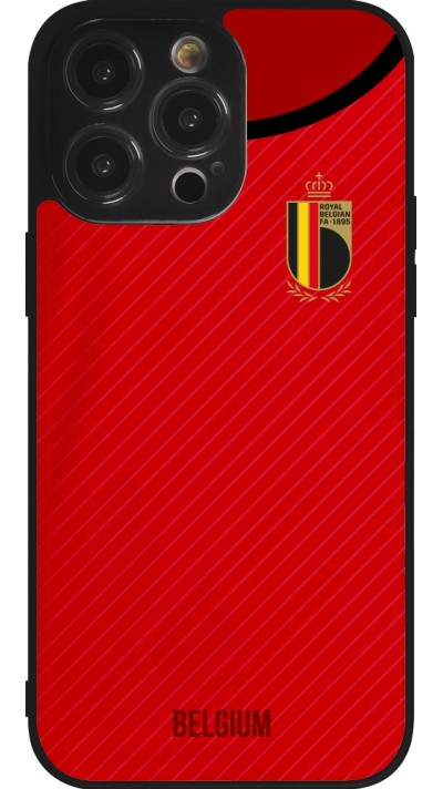 Coque iPhone 14 Pro Max - Silicone rigide noir Maillot de football Belgique 2022 personnalisable