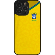 Coque iPhone 14 Pro Max - Silicone rigide noir Maillot de football Brésil 2022 personnalisable