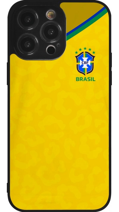 Coque iPhone 14 Pro Max - Silicone rigide noir Maillot de football Brésil 2022 personnalisable