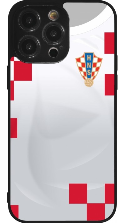 Coque iPhone 14 Pro Max - Silicone rigide noir Maillot de football Croatie 2022 personnalisable