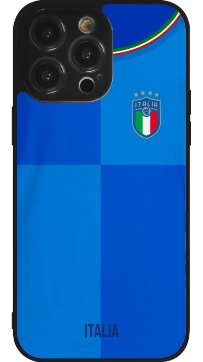 Coque iPhone 14 Pro Max - Silicone rigide noir Maillot de football Italie 2022 personnalisable