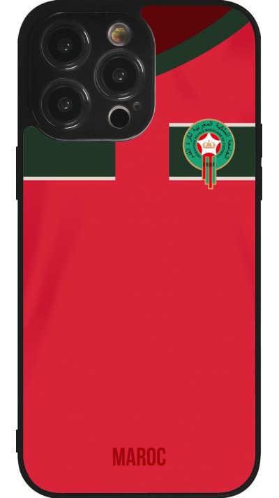 Coque iPhone 14 Pro Max - Silicone rigide noir Maillot de football Maroc 2022 personnalisable