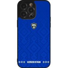 Coque iPhone 14 Pro Max - Silicone rigide noir Maillot de football Ouzbékistan 2026 personnalisable