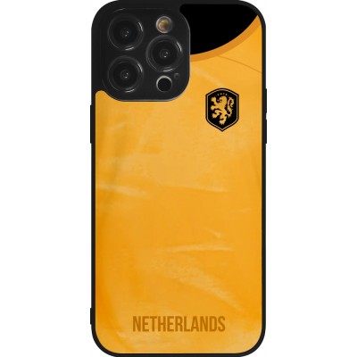 Coque iPhone 14 Pro Max - Silicone rigide noir Maillot de football Pays-Bas 2022 personnalisable
