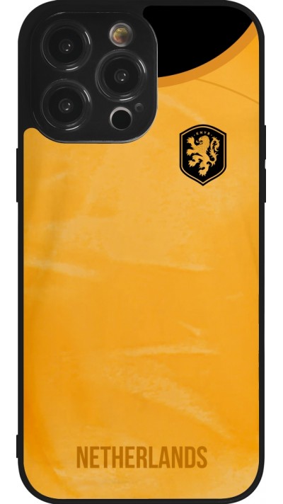 Coque iPhone 14 Pro Max - Silicone rigide noir Maillot de football Pays-Bas 2022 personnalisable