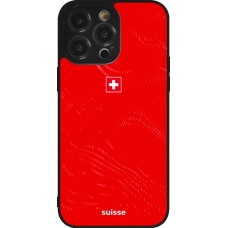 Coque iPhone 14 Pro Max - Silicone rigide noir Maillot de football Suisse 2026 personnalisable