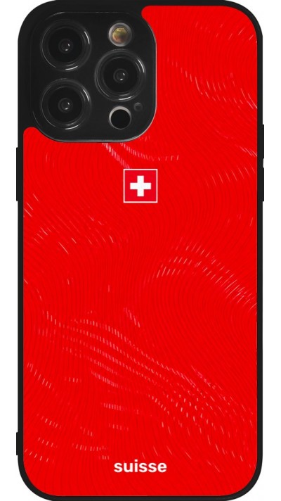 Coque iPhone 14 Pro Max - Silicone rigide noir Maillot de football Suisse 2026 personnalisable