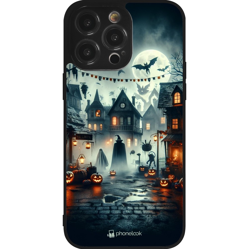 iPhone 14 Pro Max Case Hülle - Silikon schwarz Halloween Spukstadt