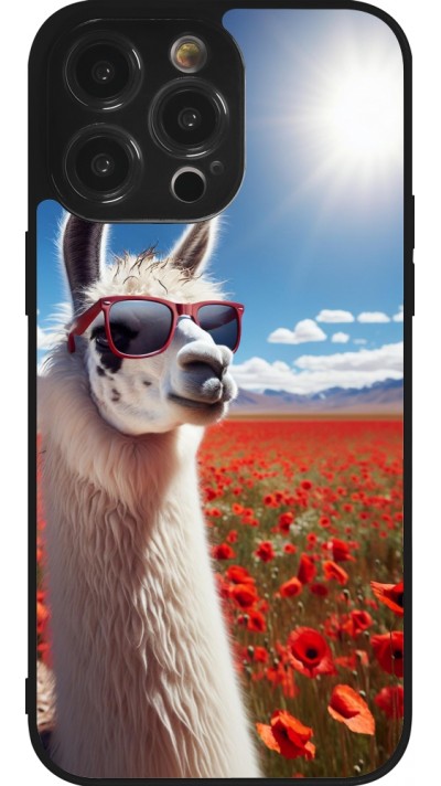 Coque iPhone 14 Pro Max - Silicone rigide noir Lama Chic en Coquelicot