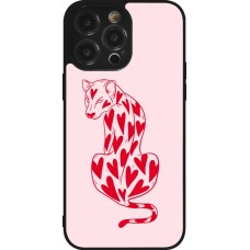 Coque iPhone 14 Pro Max - Silicone rigide noir Leopard with hearts 2026