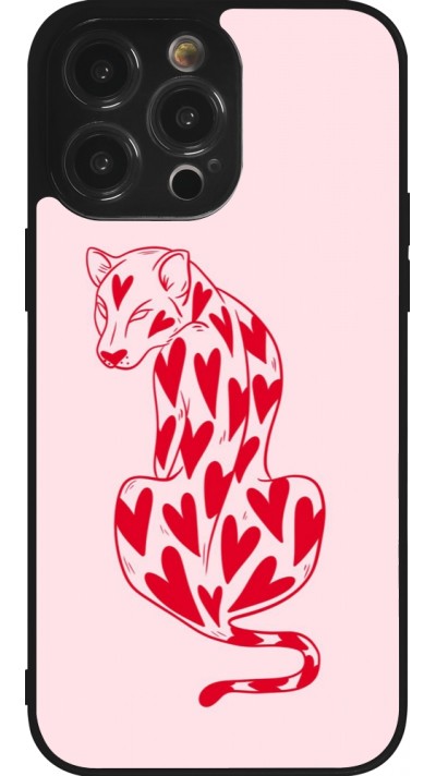Coque iPhone 14 Pro Max - Silicone rigide noir Leopard with hearts 2026