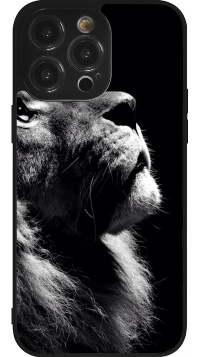 Coque iPhone 14 Pro Max - Silicone rigide noir Lion looking up
