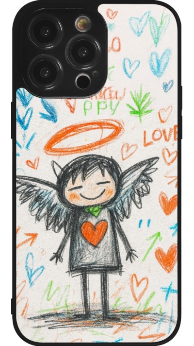 Coque iPhone 14 Pro Max - Silicone rigide noir Little Angel Sketch Love