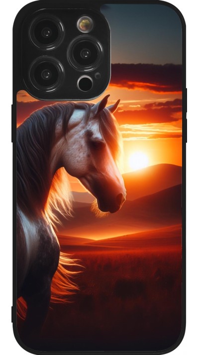 Coque iPhone 14 Pro Max - Silicone rigide noir Majestic Sunset Horse