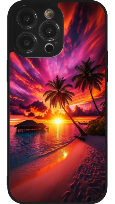Coque iPhone 14 Pro Max - Silicone rigide noir Maldives Dusk Bliss