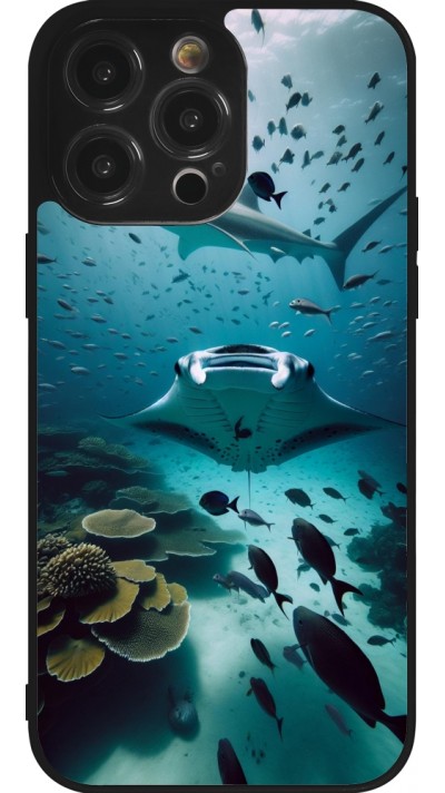 Coque iPhone 14 Pro Max - Silicone rigide noir Manta Lagon Nettoyage