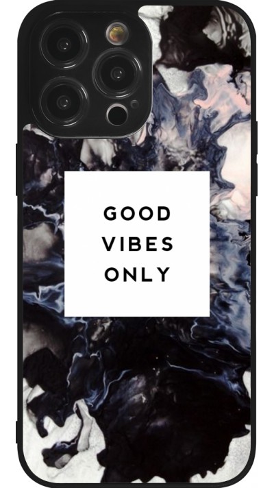Coque iPhone 14 Pro Max - Silicone rigide noir Marble Good Vibes Only