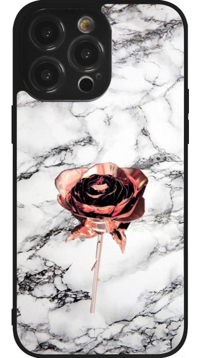 Coque iPhone 14 Pro Max - Silicone rigide noir Marble Rose Gold