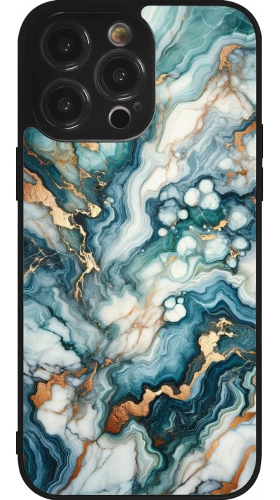 Coque iPhone 14 Pro Max - Silicone rigide noir Marbre Vert Bleu Doré