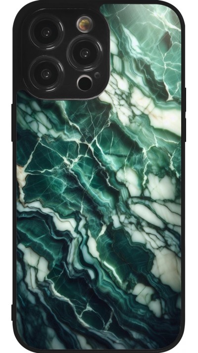 Coque iPhone 14 Pro Max - Silicone rigide noir Marbre vert majestueux