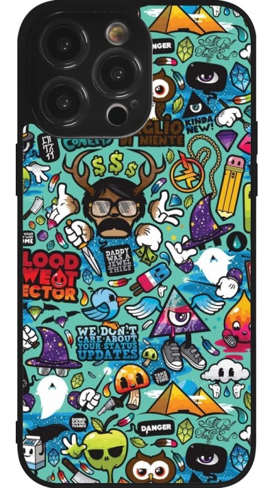 Coque iPhone 14 Pro Max - Silicone rigide noir Mixed Cartoons Turquoise