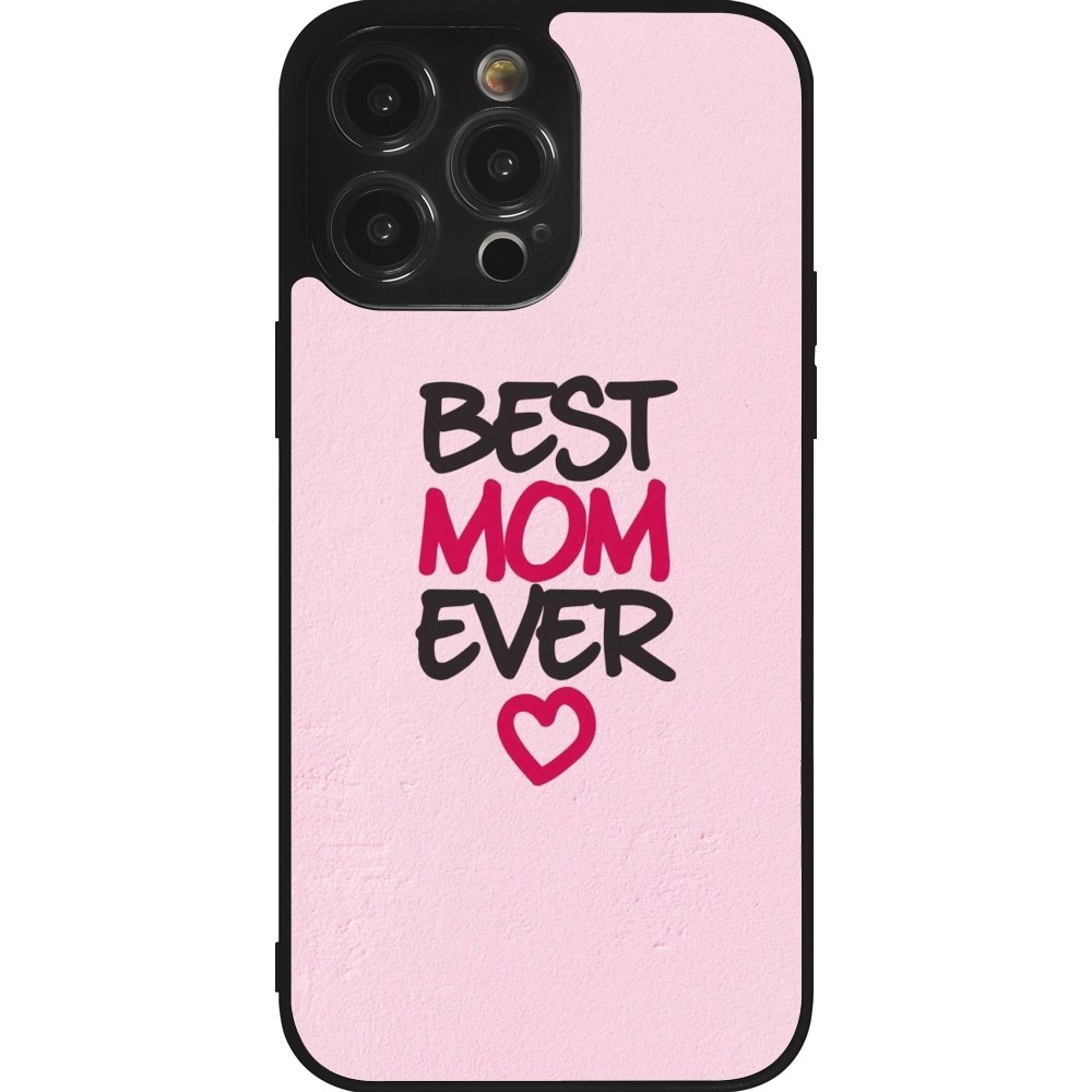 Coque iPhone 14 Pro Max - Silicone rigide noir Mom 2023 best Mom ever pink