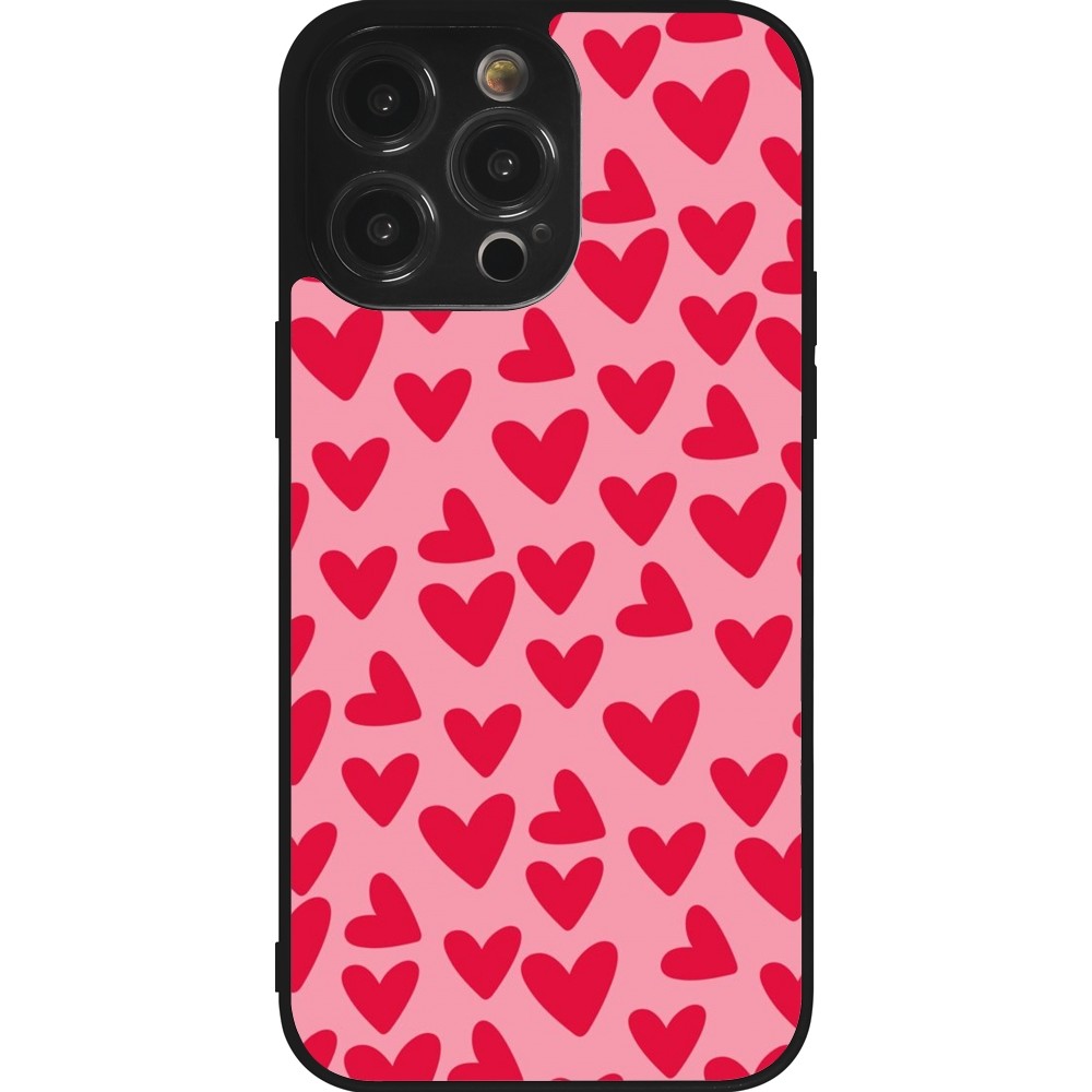 Coque iPhone 14 Pro Max - Silicone rigide noir Mom 2024 petits coeurs