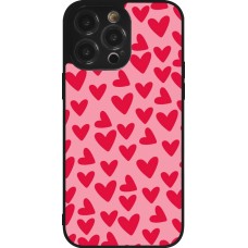 Coque iPhone 14 Pro Max - Silicone rigide noir Mom 2024 petits coeurs