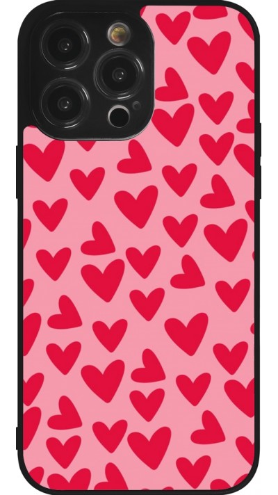 Coque iPhone 14 Pro Max - Silicone rigide noir Mom 2024 petits coeurs