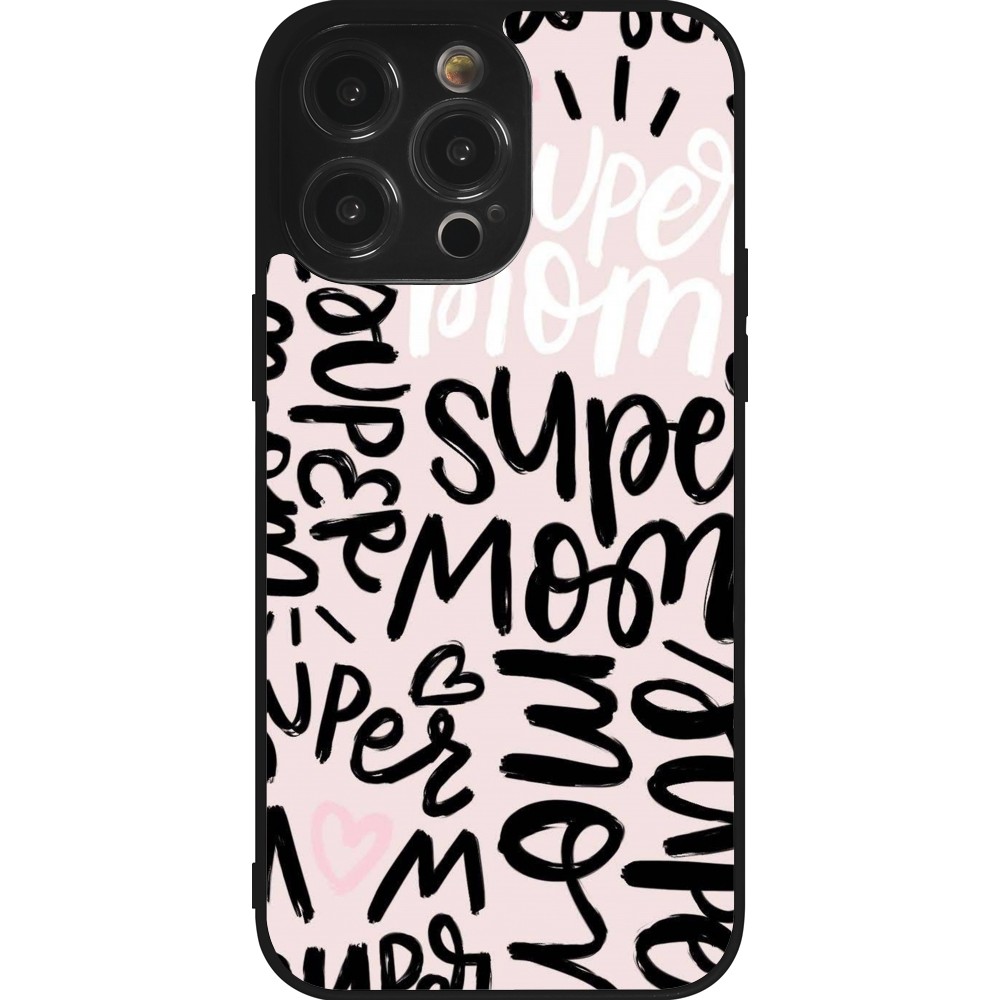 Coque iPhone 14 Pro Max - Silicone rigide noir Mom 2024 Super mom