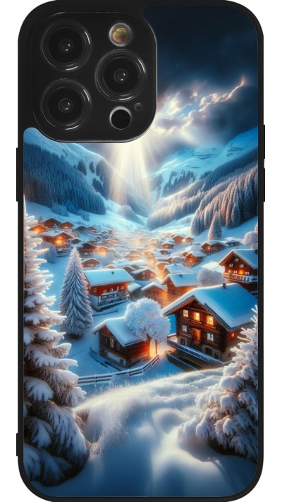 Coque iPhone 14 Pro Max - Silicone rigide noir Mont Neige Lumière