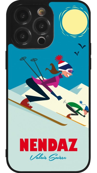Coque iPhone 14 Pro Max - Silicone rigide noir Nendaz Ski Downhill
