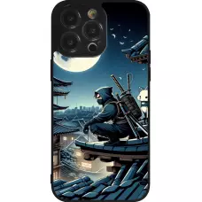 Coque iPhone 14 Pro Max - Silicone rigide noir Ninja sous la lune