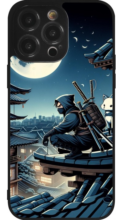 Coque iPhone 14 Pro Max - Silicone rigide noir Ninja sous la lune
