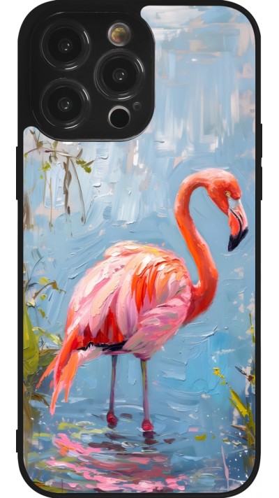 Coque iPhone 14 Pro Max - Silicone rigide noir Paint Flamingo