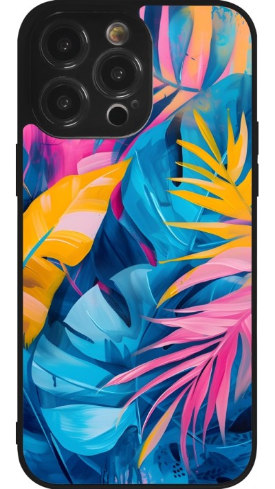 Coque iPhone 14 Pro Max - Silicone rigide noir Palms Blue