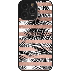 Coque iPhone 14 Pro Max - Silicone rigide noir Palm trees gold stripes