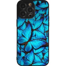 Coque iPhone 14 Pro Max - Silicone rigide noir Papillon bleu
