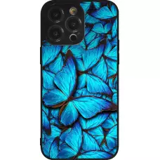 Coque iPhone 14 Pro Max - Silicone rigide noir Papillon bleu