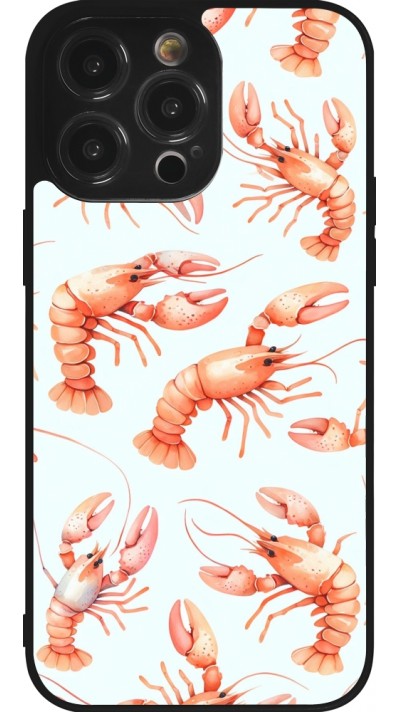 Coque iPhone 14 Pro Max - Silicone rigide noir Pattern de homards pastels