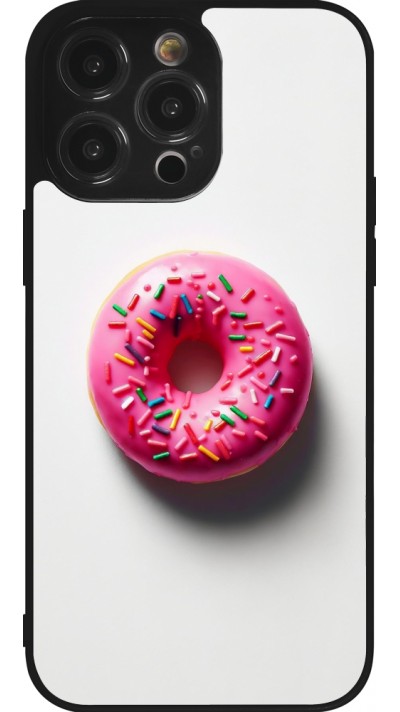 Coque iPhone 14 Pro Max - Silicone rigide noir Weißer Hintergrund, pinker Donut