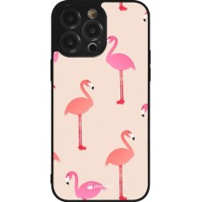 Coque iPhone 14 Pro Max - Silicone rigide noir Pink Flamingos Pattern