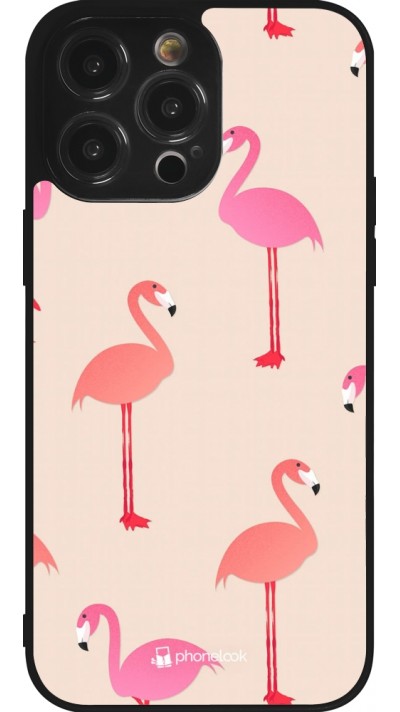 Coque iPhone 14 Pro Max - Silicone rigide noir Pink Flamingos Pattern