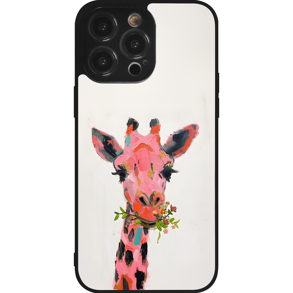 Coque iPhone 14 Pro Max - Silicone rigide noir Pink Girafe Paint