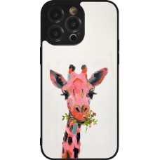 Coque iPhone 14 Pro Max - Silicone rigide noir Pink Girafe Paint