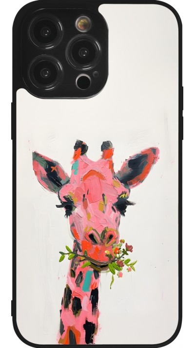 Coque iPhone 14 Pro Max - Silicone rigide noir Pink Girafe Paint