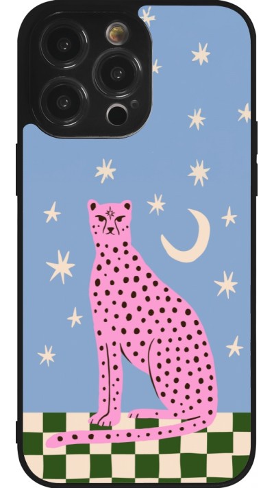 Coque iPhone 14 Pro Max - Silicone rigide noir Pink leopard with stars 2026
