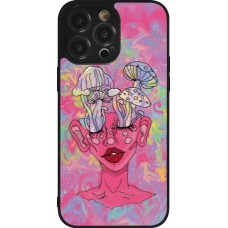 Coque iPhone 14 Pro Max - Silicone rigide noir Psychedelic pink mushroom