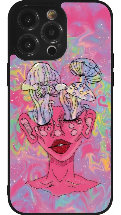 Coque iPhone 14 Pro Max - Silicone rigide noir Psychedelic pink mushroom