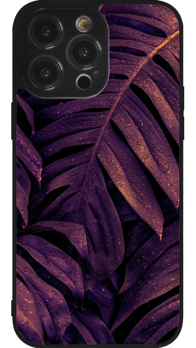Coque iPhone 14 Pro Max - Silicone rigide noir Purple Light Leaves